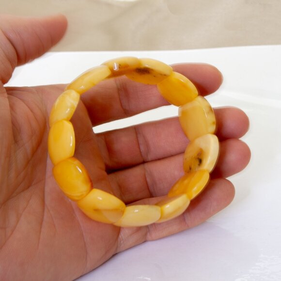 Real BALTIC AMBER Bracelet, Royal White Amber Bracelet, Egg Yolk Amber 25.3 gram - Picture 6 of 11